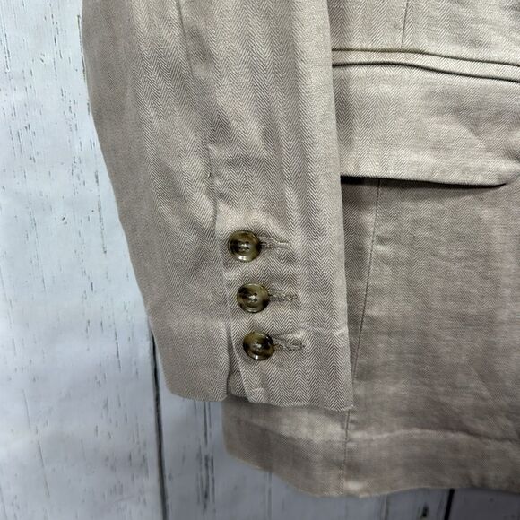 Evereve Linen Blend Double Breasted Blazer Beige Lightweight Modern Workwear - Picture 8 of 12